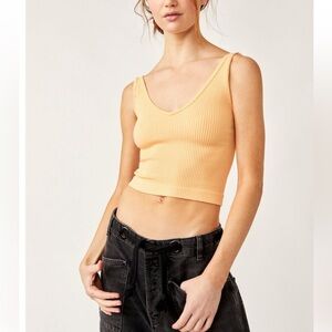 Free People FP Movement Solid Rib Brami in Sunburst Lt Orange Size L/XL NWT